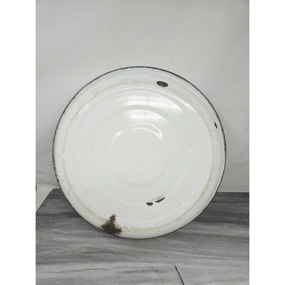 VTG White Black Enamelware Basin Bowl Antique Primitive Large 15